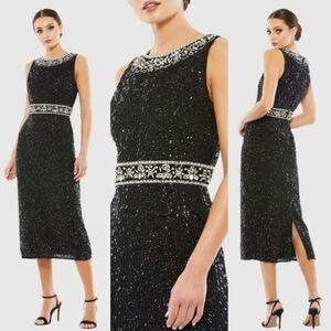Mac Duggal Black Sheath Cocktail Dress Sleeveless Bateau